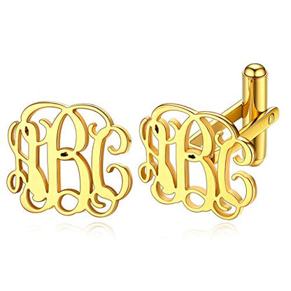 Custom4U Custom Photo Cufflinks for Men Father of the Bride Gifts - color: E-Monogram-Gold
