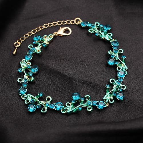 3Pcs Austrian Crystal Jewelry Set for Women, Necklace Dangle Earrings Link Bracelet Jewelry Set with Gold/Platinum/Gun Plated, Wedding Party Jewelry for Bridal Bridesmaid - color: Blue-Gold Plated