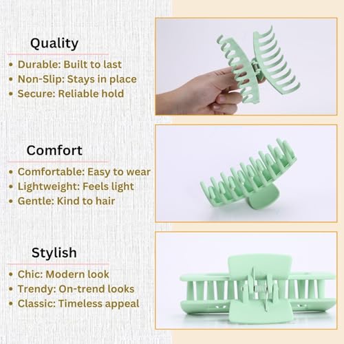 LuSeren 8 Pack Hair Clips for Women 4.3 Inch Large Hair Claw Clips for Women Thin Thick Curly Hair, Big Matte Banana Clips,Strong Hold jaw clips White Light Green Light Brown Light Gray - color: Multicolor2