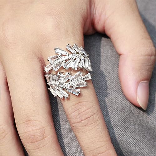 Lavencious Art Cocktail Fashion Ring Size Adjustable From 6-8.5 Cubic Zirconia Jewelry - color: Silver
