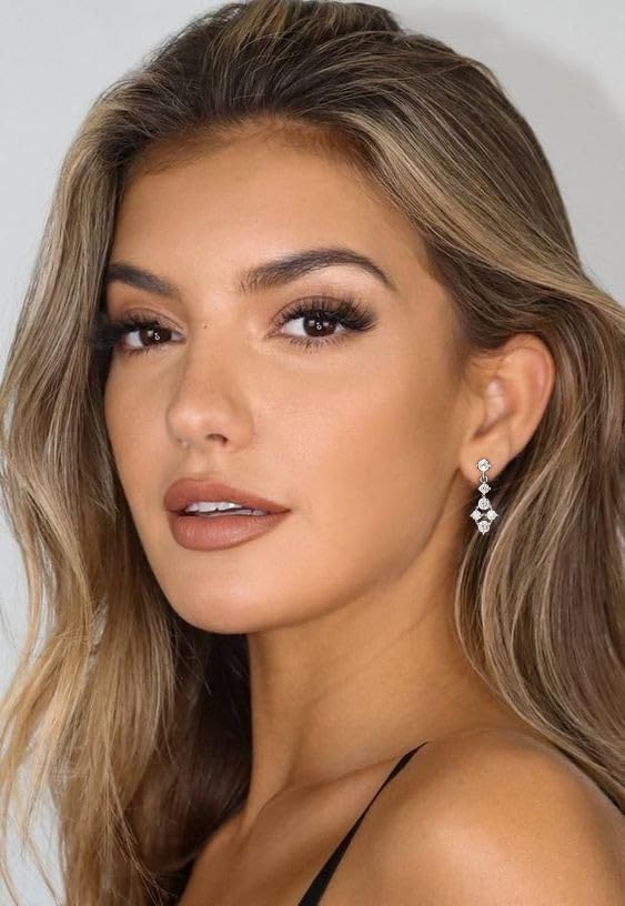 Lunvky 14K Gold Plated Dangle Earrings for Women Dainty Silver Drop Earring Trendy Long Dangling Wedding Bridesmaid Hoop Diamond Crystal Cute Earring Prom Jewelry Birthday Gifts - color: G-1 pair silver