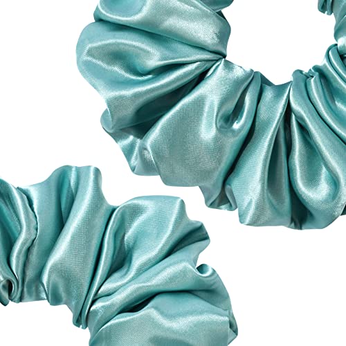 Large Silk Satin Scrunchies - Jumbo Hair Ties for Thick Curly Hair - Pack of 6 (Green) - color: Green, size: 1 Count (Pack of 6)