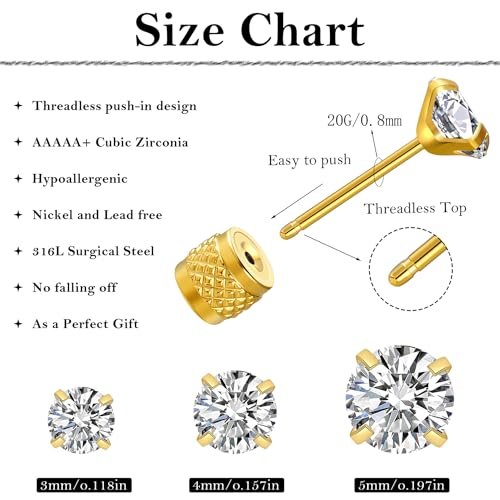 3 Pairs Huggie Hoop Earrings,Cartilage Hoop Earring Cubic Zirconia Cuff Surgical Stainless Steel Earrings - color: Gold CZ Hoop/stud earring