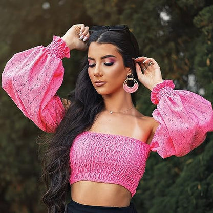 Raffia Hoop Earrings for Women Fun Boho Summer Beach Earrings Lightweight Handmade Straw Wicker Rattan Dangle Earrings Statement Geometric Round Drop Earrings - color: Pink - Round