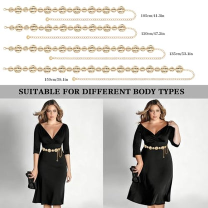 LIMHOO Women's Metal Waist Chain Belts Gold Silver Link Belt for Dresses - color: Circle Gold, size: S: Length 105cm/41.3in