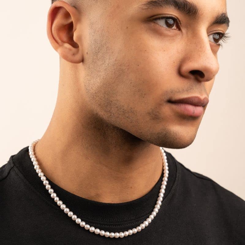 Aleasha Faux Pearl Strand 4mm-10mm 14"-22" White Pearl Necklace Choker Women Men Wedding Jewelry - color: White-4mm, size: 18inches