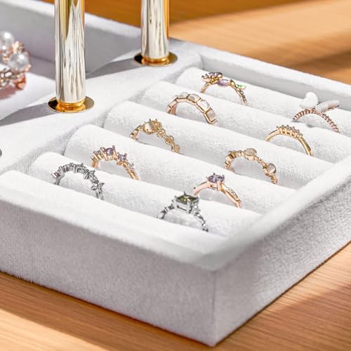 Bracelet Holder Jewelry Organizer Display - 3 Tier T Bar Velvet Stand, Black Jewelry Storage for Bracelet, Necklaces, Earrings, Rings, Watches - color: White