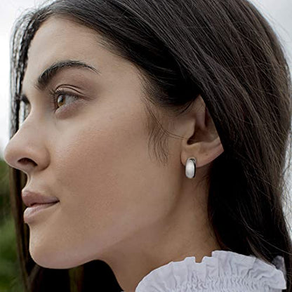 PAVOI 14K Gold Plated Thick Dome Huggie Earrings for Women - 925 Sterling Silver Posts Small Wide Round Hoop Earrings - color: White Gold