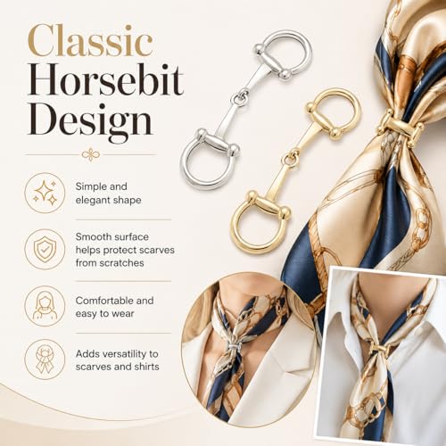 2Pcs Simple and Elegant Horsebit Silk Scarf Buckle Ring Scarf Rings for Women