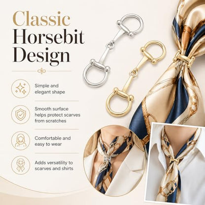 2Pcs Simple and Elegant Horsebit Silk Scarf Buckle Ring Scarf Rings for Women