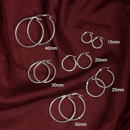 Charmsy 925 Sterling Silver Hoop Earrings | Lightweight Italian 2.5mm Tube Diamond-Cut Round Classic Hoops Earring for Women | Size 15/20/25/30/35/40/50/60/70mm | Small Medium Large - color: Diamond-Cut, size: 30 MM