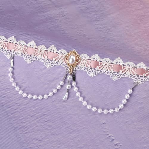 MILAKOO Lace Tattoo Choker for Women Elegant Goth & Elegant Necklace Collarbone Pearl Pendant Collar - color: White B