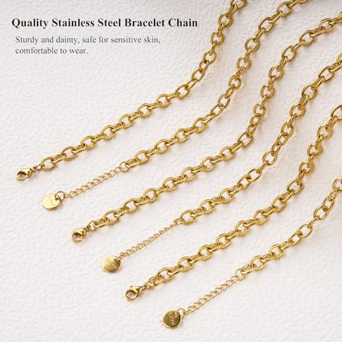 KYUNHOO 10 PCS 6.7 Inches Charm Bracelet Chains for Jewelry Making Extender | Gold Plated Stainless Steel Chain Link Bracelets Making Set with Lobster Clasps Adjustable Extender - color: Gold