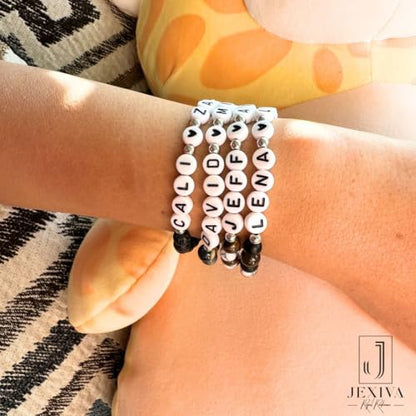 Customized Name Bracelet for Couples, Family, Friends, Personalized Bracelet with Names, Crystal Beads and elastic stretch - style: 6mm Stones