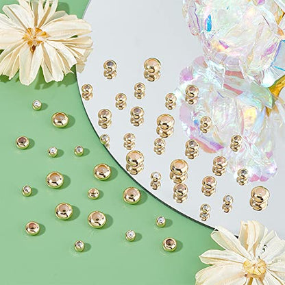 PH PandaHall 48pcs 14K Gold Stopper Beads, 4 Sizes Slider Beads Brass Spacer Rubber Insert Locating Bead Length Adjust Spacer Bead for DIY European Bracelets Necklaces Jewelry Making 4/5/6/7mm - size: 4/5/6/7mm