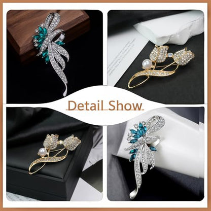 2pcs Rhinestone Brooch Pin for Women Dress Elegant Stylish Crystal Brooches Fashion Accessories Pins Lapel Boutonniere Ideas Wedding Christmas Birthday Jewelry Easter Gift - color: 07 Royal Blue/Gold