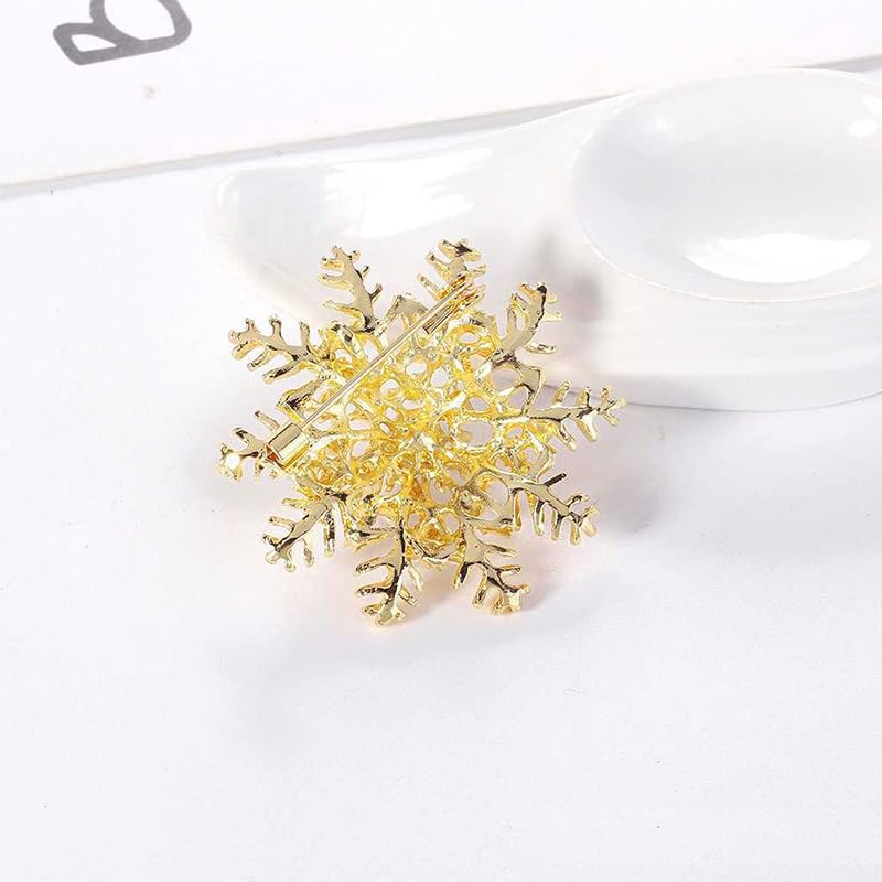 Delicate Pearl Crystal Brooch Pins for Women Girls Dance Balls Wedding Bridal Jewelry - color: B Gold-snowflake