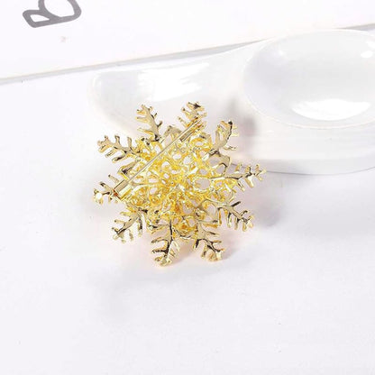 Delicate Pearl Crystal Brooch Pins for Women Girls Dance Balls Wedding Bridal Jewelry - color: B Gold-snowflake