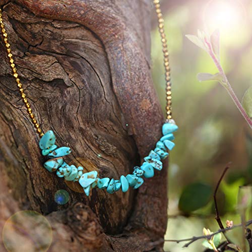 Aobei Pearl Gemstone Beaded Choker Necklace for Women Boho Turquoise/Cultured Freshwater Pearls/Garnet/Amazonite Jewelry - color: B Blue-greenTurquoise & Hematite