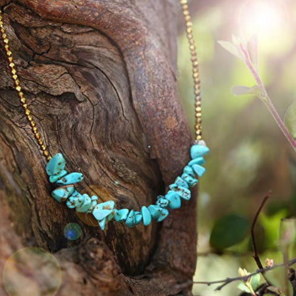 Aobei Pearl Gemstone Beaded Choker Necklace for Women Boho Turquoise/Cultured Freshwater Pearls/Garnet/Amazonite Jewelry - color: B Blue-greenTurquoise & Hematite