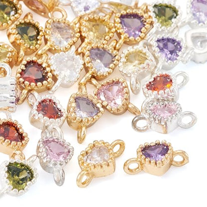 Beadthoven 28pcs Heart Cubic Zirconia Charms Golden Silver Plated Micro Pave Rhinestone Pendants Small Cute Valentine Heart Charms Linking Beads for Bracelet Necklace Earrings DIY Jewelry Making Craft - color: Heart Link