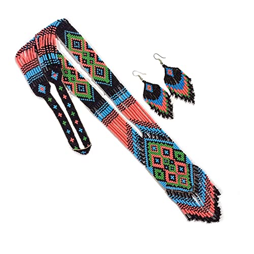 Long Beaded Necklace – Boho Native Handmade Seed Bead Tassel Necklace, Bohemian Large Statement Beaded Necklace for Women and s - color: PATTERN 16