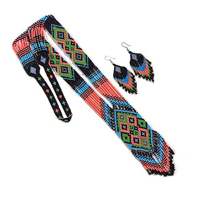 Long Beaded Necklace – Boho Native Handmade Seed Bead Tassel Necklace, Bohemian Large Statement Beaded Necklace for Women and s - color: PATTERN 16