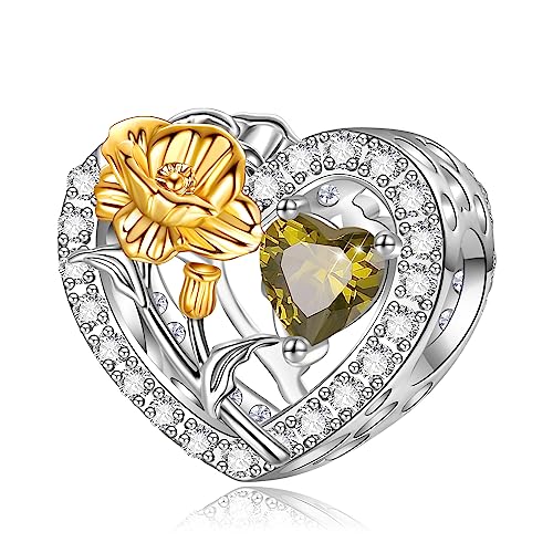 Birth Flower Birthstone Charm for Pandora Charms Bracelets Necklace 925 Sterling Silver Heart Love Charm Birthday Mother's Day Christmas Jewelry Gifts - color: 08-August