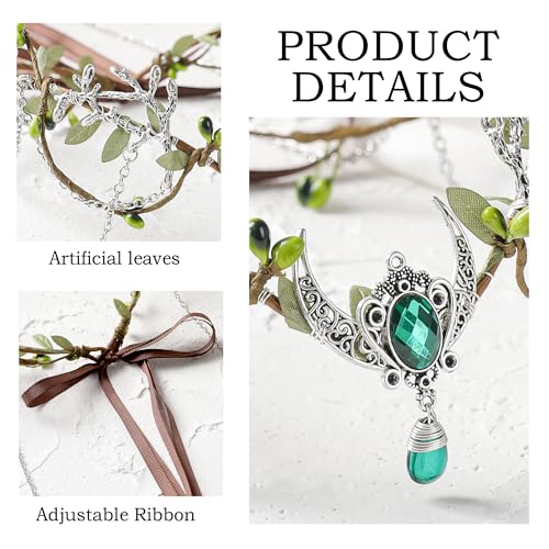 MOSTORY Woodland Elf Crown for Women - Medieval Elf Headpiece with Tassel for Renaissance Renfaire Fae Cosplay Viking Outfit - color: Green-silver