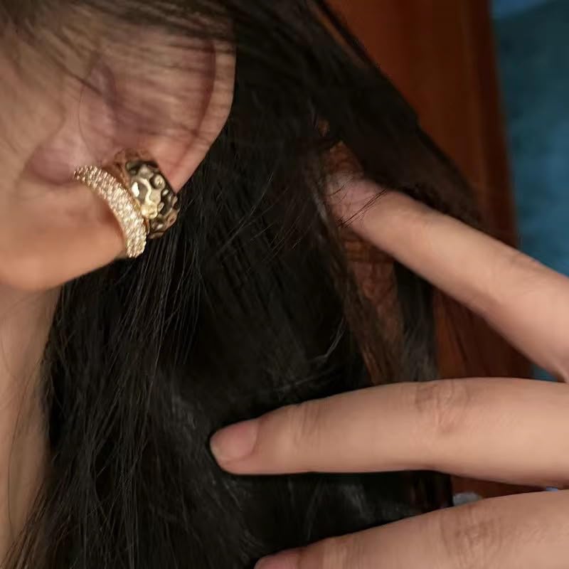 Ear Cuffs Earrings for Women Non Piercing Cartilage Cuff Wrap Clip on Earrings Trendy Pearl Rhinestone Tassel Chain Earrings Jewelry for Women - color: Chunky Rhinestone Cuff Gold