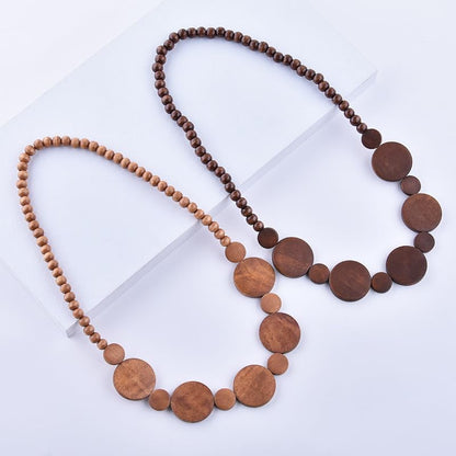 Todu Natural Wooden Beads Statement Necklace Handmade Boho African Tribal Choker Necklace Simple Hippie Vacation Jewelry for Unisex Men Women - color: 1