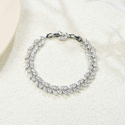 SWEETV Wedding Bridal Bracelet for Brides, Cubic Zirconia Classic Tennis Bracelet for Women Jewelry Gift - color: Silver