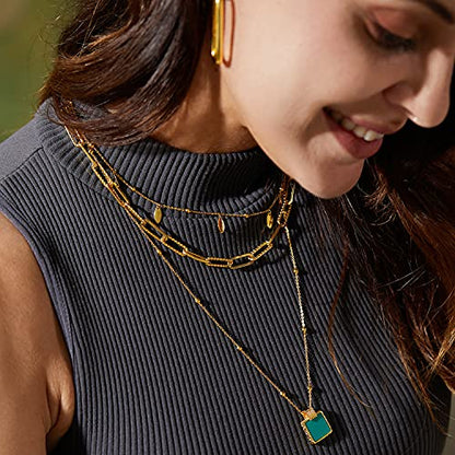 FRUMOS Dainty Layered Choker Necklace 18k gold Plated Y Pendant Commemorative coin Necklace Multilayer Bar Disc Necklace Adjustable Layering Choker Necklaces fashion jewelry for Women Girls - color: Gold leaf short chain