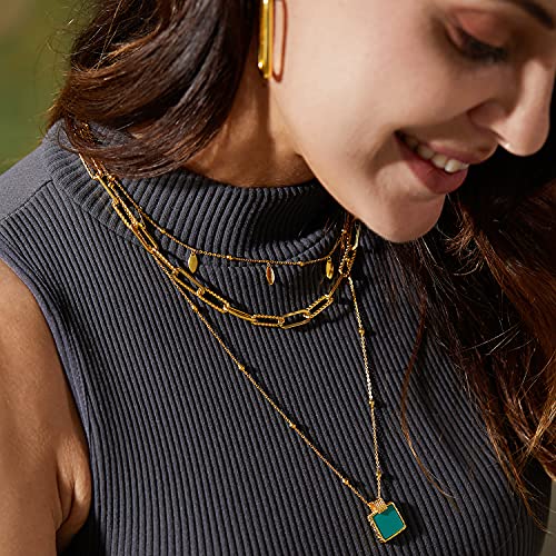 FRUMOS Dainty Layered Choker Necklace 18k gold Plated Y Pendant Commemorative coin Necklace Multilayer Bar Disc Necklace Adjustable Layering Choker Necklaces fashion jewelry for Women Girls - color: Gold leaf short chain