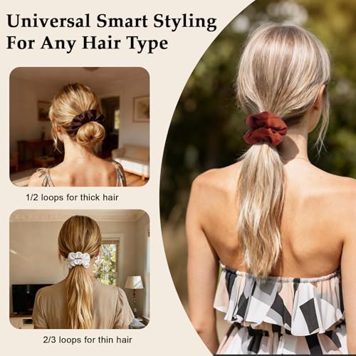 Satin Scrunchies for Women – 8PCS Earth Tone Silk Hair Ties – No Crease, Frizz-Free, Warm & Natural Hair Bands for Thick & Thin Hair, Earthy Hair Accessories Gifts - color: Large-EarthTone