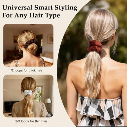 Satin Scrunchies for Women – 8PCS Earth Tone Silk Hair Ties – No Crease, Frizz-Free, Warm & Natural Hair Bands for Thick & Thin Hair, Earthy Hair Accessories Gifts - color: Large-EarthTone
