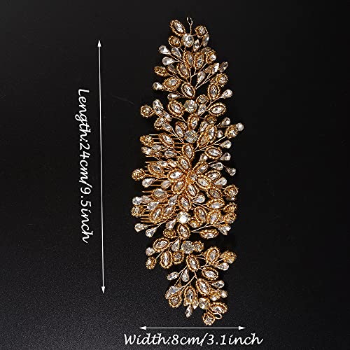 JWICOS Bride Wedding Hair Comb Silver Crystal Headpieces Bridal Hair Clip Side Comb Wedding Hair Accessories for Women and Girls (Gold) - color: Gold