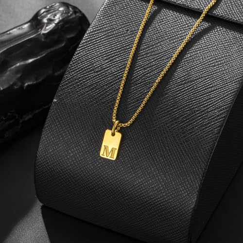 Gold Plated Square Initial Necklace Waterproof A-Z Letter Pendant on Thin Chain - Dainty, Stackable Jewelry for Women - color: Golden-I, size: F
