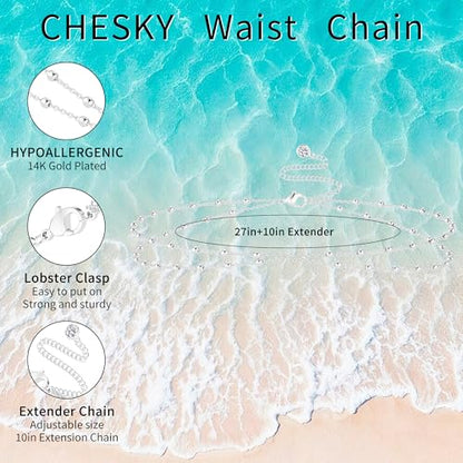 CHESKY Silver Plated Waist Chain Body Chain Jewelry, Belly Chain for Women - style: 1