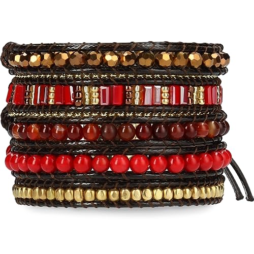 Bracelet for Women – Handmade Vegan Boho Natural Stone Layered Bracelet, Thailand Bohemian Stackable Beaded Wrap Bracelets, Summer Hippie Bracelet Stack, Fashion Jewelry Gifts - color: A17-Autumn