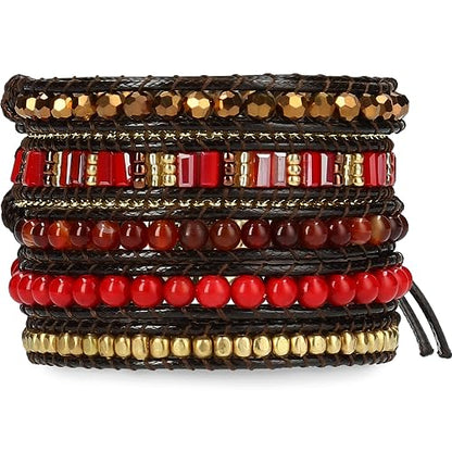 Bracelet for Women – Handmade Vegan Boho Natural Stone Layered Bracelet, Thailand Bohemian Stackable Beaded Wrap Bracelets, Summer Hippie Bracelet Stack, Fashion Jewelry Gifts - color: A17-Autumn