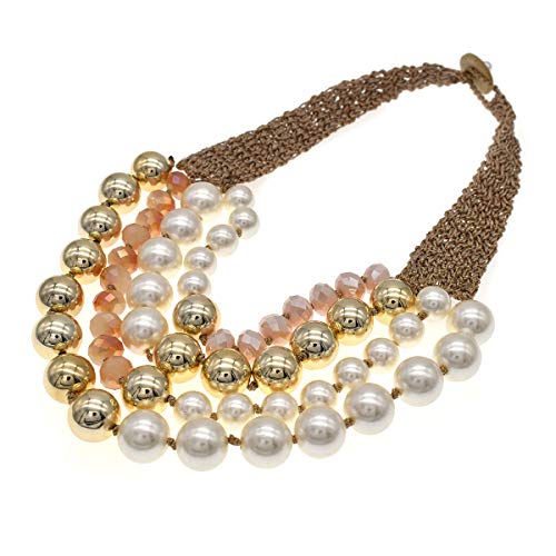 utop JNF Hand made Pearl Statement Necklace for Women Rhinestone Multilayer Crystal Necklaces Chunky Pearl Necklace Large Pearl Necklace and Earrings Set for Mother Mom's gift - color: color pearl necklace