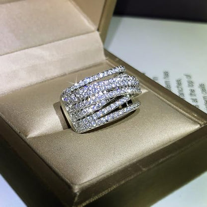 PAVOOI 14K Gold Plated X Ring Simulated Diamond CZ Criss Cross Ring for Women Juude Jewelers Silver Rose Gold Braided Wrap Knot Style Promise Statement Cocktail Party Ring(Silver.F-US Code-6) - color: SILVER.F, size: (US Code-6)