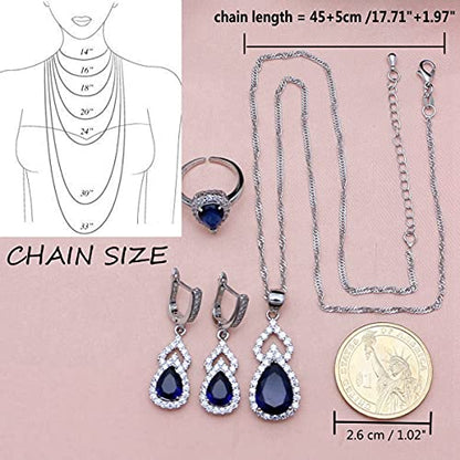 LMXXVJ Women Jewelry Set Platinum Plated Necklace Open Ring Earrings Bracelet Set,Birthday/Anniversary Mother’s Day Jewelry Gifts for Mom/Wife/Sister/Best Friend - color: blue