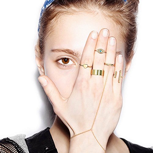 Delicate Hand Chain Ring & Bracelet .925 Sterling Silver 14K Gold Plated - color: Gold