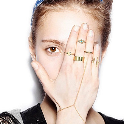 Delicate Hand Chain Ring & Bracelet .925 Sterling Silver 14K Gold Plated - color: Gold
