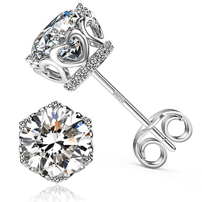 Round Cut Cubic Zirconia Stud Earrings for Men Women | Brilliant CZ Simulated Diamond, 18K White Gold Plated Sterling Silver, Hypoallergenic - color: Silver