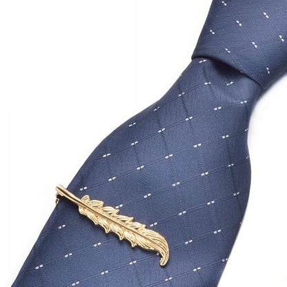 Yoursfs Feather Tie Clip For Men Stylish Tie Bar Metal Clasp Necktie Pin Business Wedding Clamp - style: gold