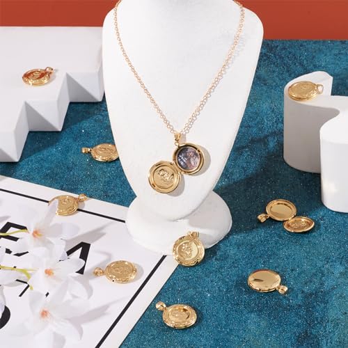 Craftdady 18K Gold Plated Brass Photo Locket Frame Pendants Charms for Necklaces Personalized Jewelry Crafts Making - size: 22.5x20mm Round