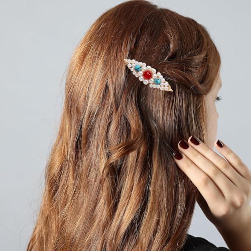 A Pair Wedding Hair Clips, Handmade Floral Design Crystal Hair Clips Pearl Barrettes, Rhinestones Flower Clips Pearl Headpieces Hair Pins Hair Accessories for Women Girls (White Pearl) - color: White Pearl